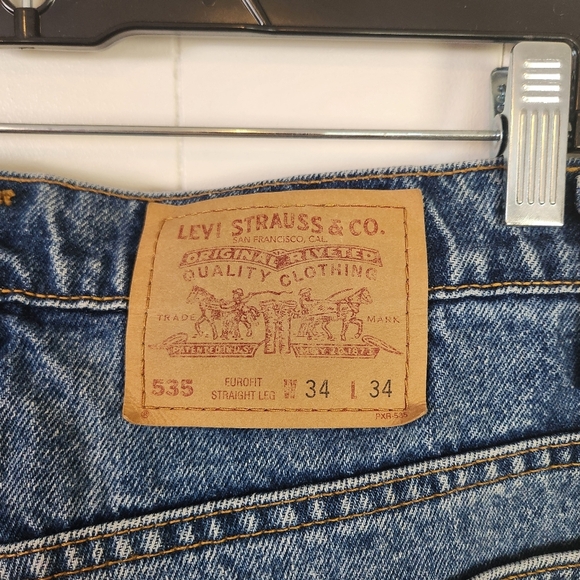 Vintage 90s Levis 535 Dark Wash Relaxed Fit Tapered Leg Jeans 1990s Mens Size 34 - Picture 3 of 11